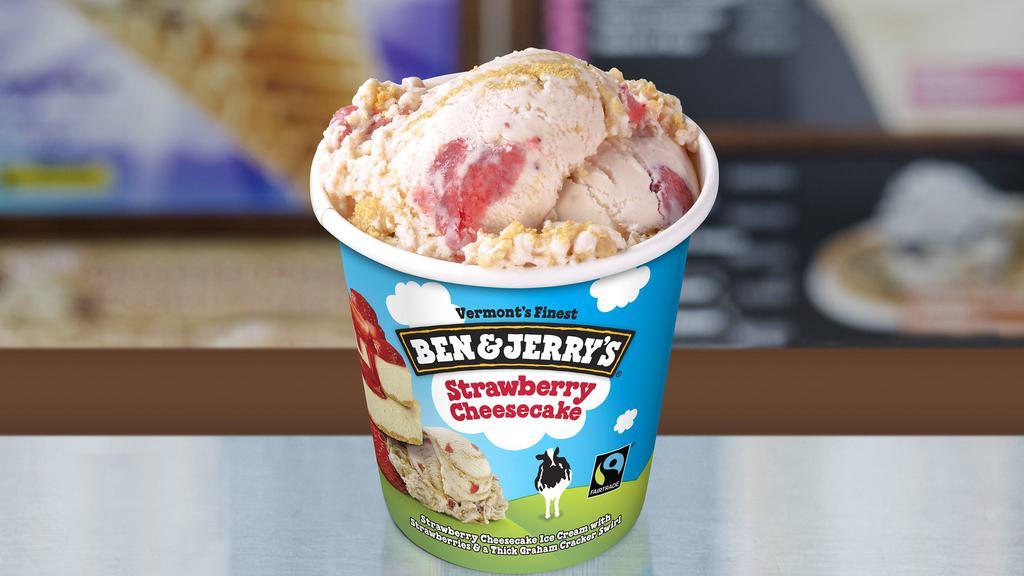 Strawberry Cheesecake · Strawberry cheesecake ice cream with strawberries and a thick graham cracker swirl.