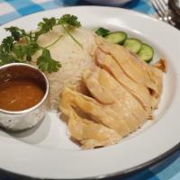 Sous-Vide Chicken & Rice [Khao Mun Gai]  · Sous-vided chicken in light spices and herbs served with chicken aroma rice with soy bean sa...