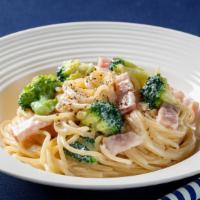 Rapine Pasta · Fresh broccoli and bacon marinated in homemade sauce topped with parmesan cheese and pepper ...