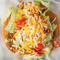 Ndn Taco · Fry Bread with Pinto Beans, Ground Beef, Lettuce, Tomato & Cheese
