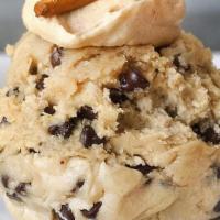 *Cookie Dough Scoop - Salted Elvis - Chocolate Chip Scoop · our homemade cookie dough topped with a dollop of peanut butter frosting, pretzel sticks and...