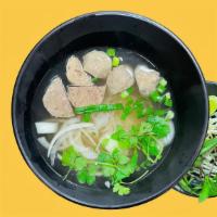 Meatball Pho Soup · Rice noodles with beef meatball in beef broth.