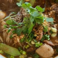 Beef Noodle Soup · Boat noodle. Stew beef with rice noodle, meatball, bean sprout and green onion.