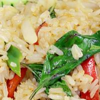 Spicy Fried Rice · Hot and spicy. With onion, sweet basil, chili and bell pepper.