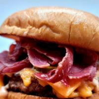 Deadbeat Dad · Pastrami Burger (Brioche buns, all-beef patty, pastrami meat, pickles, american cheese,  and...