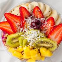 Acai Bowl · ACAI sorbet topped with mango, strawberry,banana,blackberries,kiwi,
honey,granola and coconut