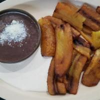 Platanos Fritos · Fried Plantain, Sour Cream, Re-fried bean