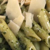 Penne Pesto · Pesto sauce with a touch of cream and parmesan cheese.