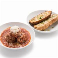 Meatballs · Aspen ridge meatballs, tomato sauce, Parmigiano and crostino.