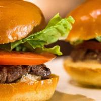 Burger Sliders · all-natural brisket short rib blend, heirloom tomato, baby gem, brioche bun