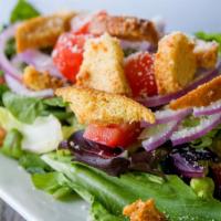 Green Salad (Half) · Mixed greens, sliced tomatoes, grated Parmesan, croutons, and red onions. Served with your c...