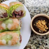 GỏI Cuốn Tôm Thịt Nướng (2 Cuốn) · Shrimp and grilled pork spring rolls - two rolls.