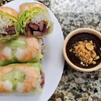 GỏI Cuốn Tôm Thịt (2 Cuốn) · Shrimp and pork spring rolls - two rolls.