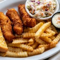 Fish N' Chips · Strips of panko breaded cod served with tartar sauce and fries.