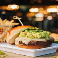 Guacamole Burger · 1/2 lb ground steak topped with pepper jack cheese, fresh guacamole, chopped cilantro and fr...