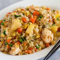 Shrimp Pineapple Fried Rice · premium sushi-grade rice fried with scrambled eggs, shrimps, freshly chopped pineapple cubes...