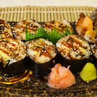 Grilled Salmon & Avocado Roll Sushi · Grilled salmon, avocado & cucumber.