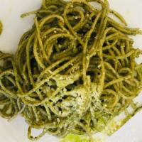 Pesto · Our homemade pesto prepared with , Fresh basil, pine nuts, parmigiano cheese all blended wit...