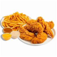 The Hail Mary · 5 of our jumbo, hand-breaded, crispy, all white meat chicken tenders, paired with your choic...