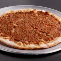Armenian Pizza · Lahmajoon. thin crust covered with a layer of seasoned beef.