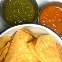 Chips & Salsa · Please specify your choice of Salsa Roja or Salsa Verde  (GF) (V)