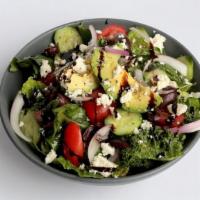 Mediterranean Salad · romaine kale mix, cucumber, cherry tomato, kalamata olive, red onion, feta, avocado, balsami...