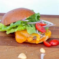 So-Cal Burger · 1/3 lb seasoned beef patty served on a brioche bun with thousand island, cheddar, raw onion,...