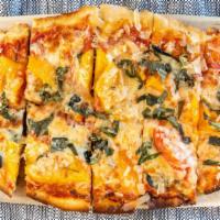 Margherita Flatbread · Fresh mozzarella cheese basil ripe tomato olive oil