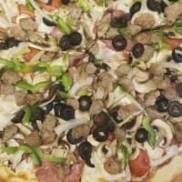The Rolling Stone · Pizza Sauce, Pepperoni, Salami, Sausage, Beef, Mushrooms, Black Olives, Yellow Onions, Green...