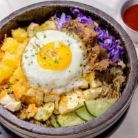 Deluxe Bibimbap👍 · Bulgogi(beef) , tempura, tofu, veggies, egg, rice.