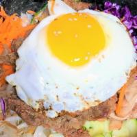 Bulgogi Bibimbap 👍 · Beef, veggies, egg, rice.