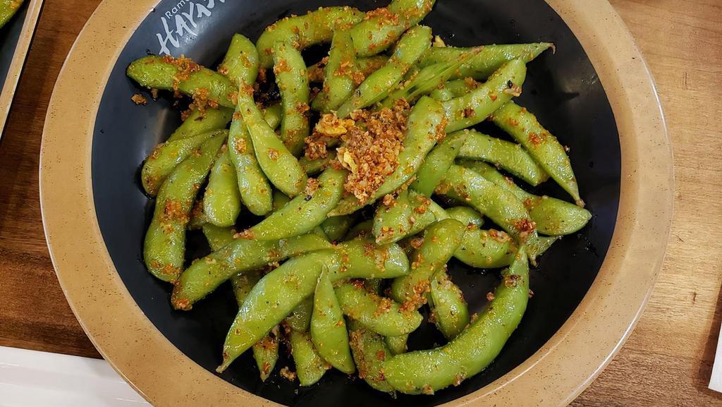 Edamame · Gluten-free. Choose on boiled soybean with sea salt or another charge for spicy garlic.
