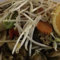 Silver Noodles · Pan-fried bean thread noodles with egg, onion, snow peas, white mushrooms, bean sprouts, and...