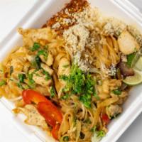 Pad Thai · Spicy. Eggs, red bell peppers, onions, bean sprouts, stir-fried with rice noodles in a rich ...