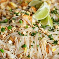 Pad Thai · Gluten free available. Rice noodles, egg, tofu, scallions, bean sprouts and crushed peanuts ...