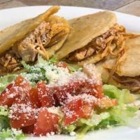 Gorditas · Three house-made corn tortilla filled with your choice of meat, cheese, and garnished with c...