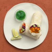 Chicken Tikka Masala Burrito · Buttery chicken tikka masala with basmati rice, diced cucumber and tomato, shredded cabbage,...