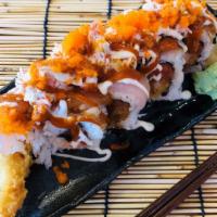 River Cat Roll · Spicy. Shrimp tempura, spicy tuna, white tuna, seared tuna, crab mix, and masago.

Consuming...