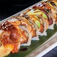 Samurai Roll · In : Shrimp Tempura, Spicy Tuna. Out : Fresh Water Eel, Avocado. Sauce : Eel Sauce, Spicy Mayo