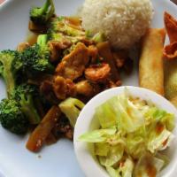 Chicken With Broccoli · Chicken in brown sauce with broccoli and bamboo shoot.