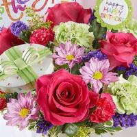 Happy Birthday Present Bouquet W/Balloon · Surprise the birthday person with this arrangement that is bursting with bright colorful flo...