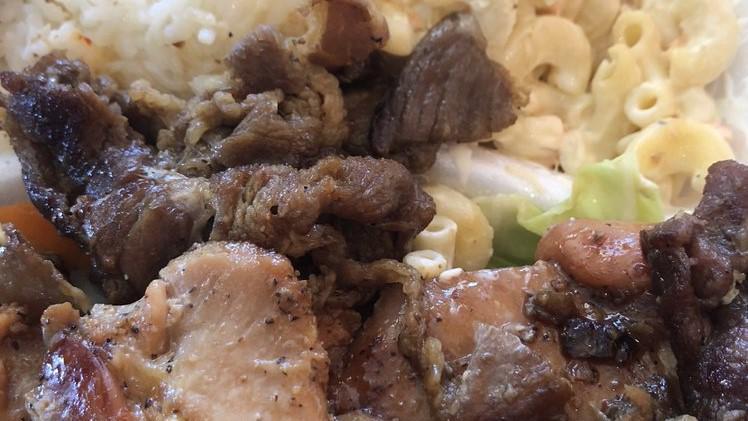 Hawaiian Bbq Mix · BBQ chicken, BBQ beef, and Kalbi short Ribs.