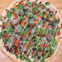 Vegan Pie Whole Pie · Olive Oil, Spinach, Herb Roasted Tomatoes, Red Onions, Black Olives, Fresh Garlic, Salt & Pe...
