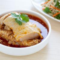 Steamed Chicken With Spicy Sesame Sauce · Hot and spicy. Cold dish.