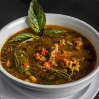 Somlaw Machu Kroeung (Sour Beef Soup) · A traditional Cambodian soup; 32 oz of tender beef chunks, beef tripe, seasonal fresh veggie...