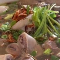 Kathiew · Cambodian rice noodle soup, similar to Vietnamese's pho, served with sliced beef, shrimp, tr...