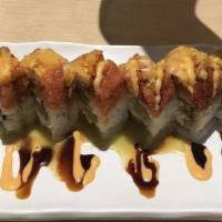 Something Wrong Roll · In: salmon tempura, avocado, crab meat
Out: spicy tuna, shrimp tempura