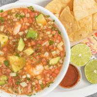 Coctel De Camaron · served with onion, tomatoes, cucumber, avocado & ketchup./

servido cebolla, tomate, pepino,...