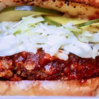 Hot Chick'N Sandwich · Gourmet Brioche bun, house-made special Soy-free Chick'n, Nashville hot sauce, house slaw, a...