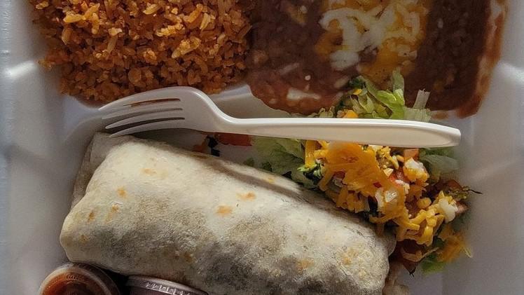 Lunch 3 · Burrito or chimichanga with choice of chicken, carne asada [steak] or carnitas (pork) served with guacamole & pico de gallo. seafood crab not included) with extra cost